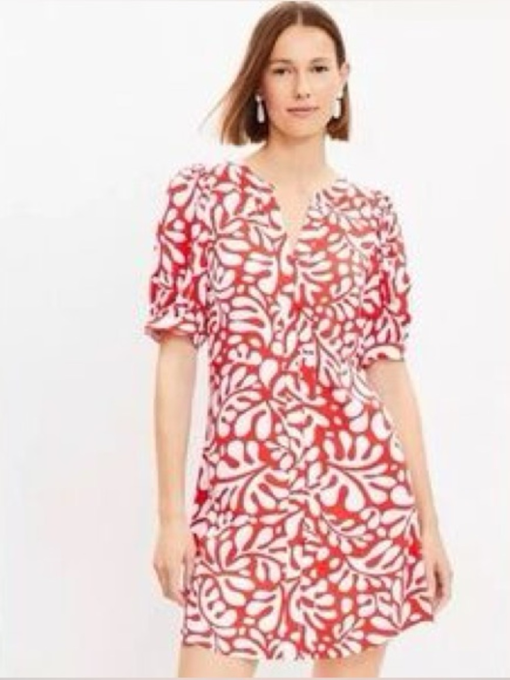 LOFT- Red & White Printed Short Dress